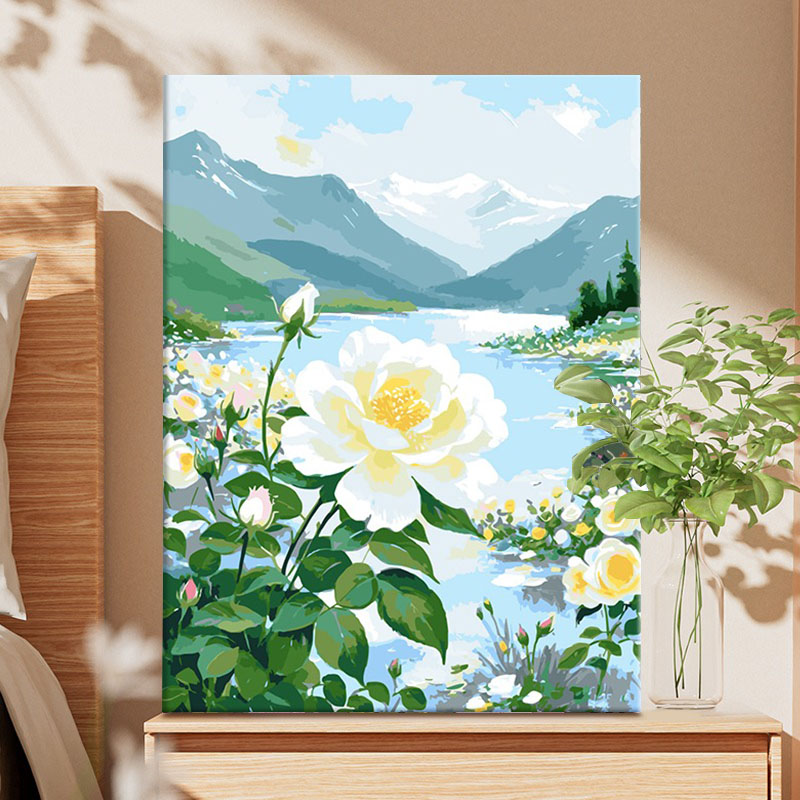 1pc Spring Flower Diy Paint By Numbers for Beginner Kits Crafts for Adults Color by Number Easy to Paint On Canvas for DIY Gift Hobbies for Women 40x50cm/16x20inch without Frame