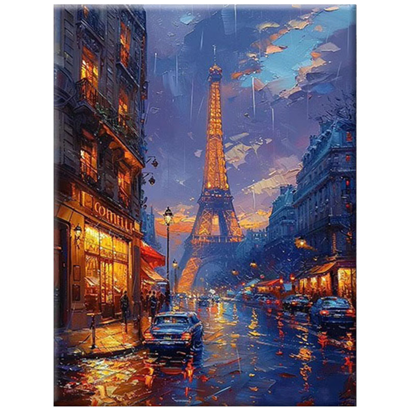 DIY Paris Scene at Night Canvas Easy Paint by Numbers Kit for Adults with Frame